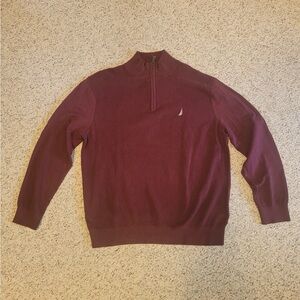 XL Mens Nautica Cranberry Pullover 1/4 Zip LS with Fold over Collar